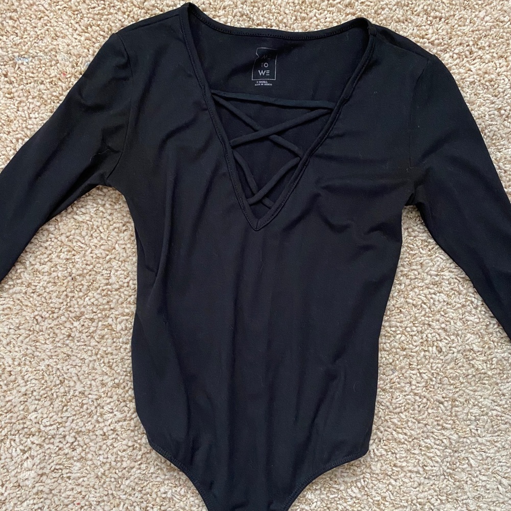 Black Criss Cross Front Bodysuit